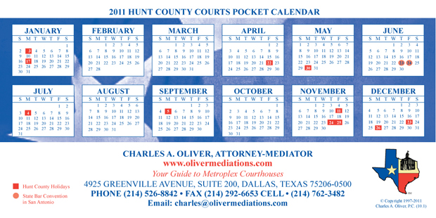 Hunt County Court Pocket Calendar Hunt County Court Pocket Calendar