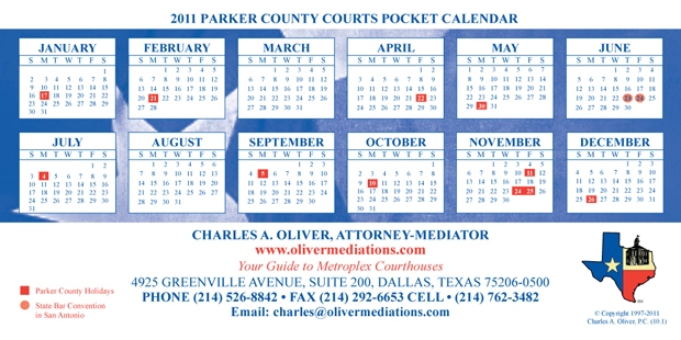 2011 Parker County Court Pocket Calendar 2011 Parker County Court Pocket Calendar