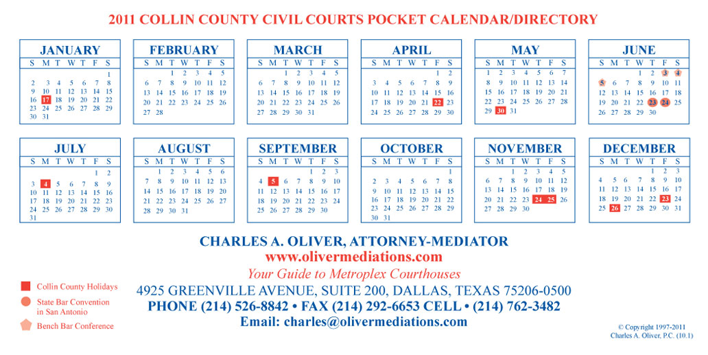 Collin County Court Calendar 2011 Collin County Court Calendar 2011