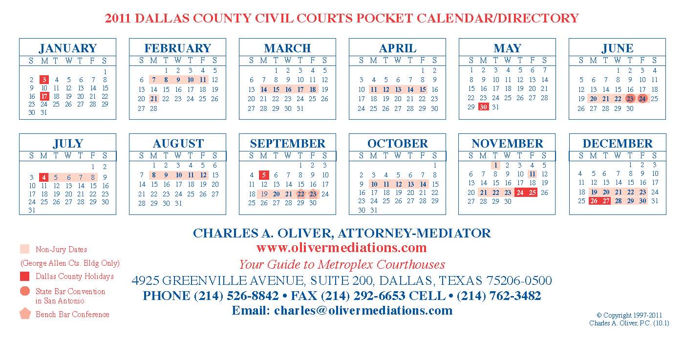 2011 Dallas County Civil Courts Calendar 2011 Dallas County Civil Courts Calendar