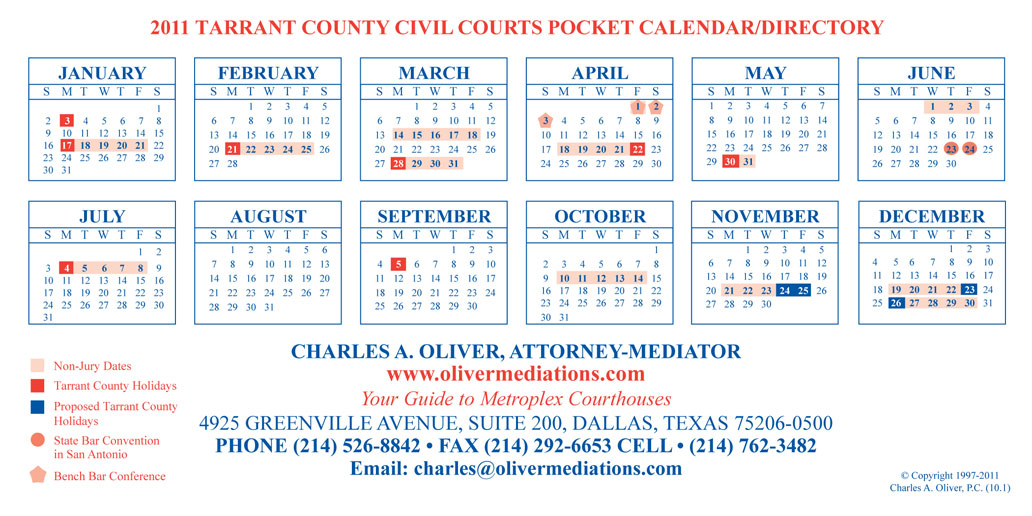 Tarrant County Courts Calendar 2011 Tarrant County Courts Calendar 2011